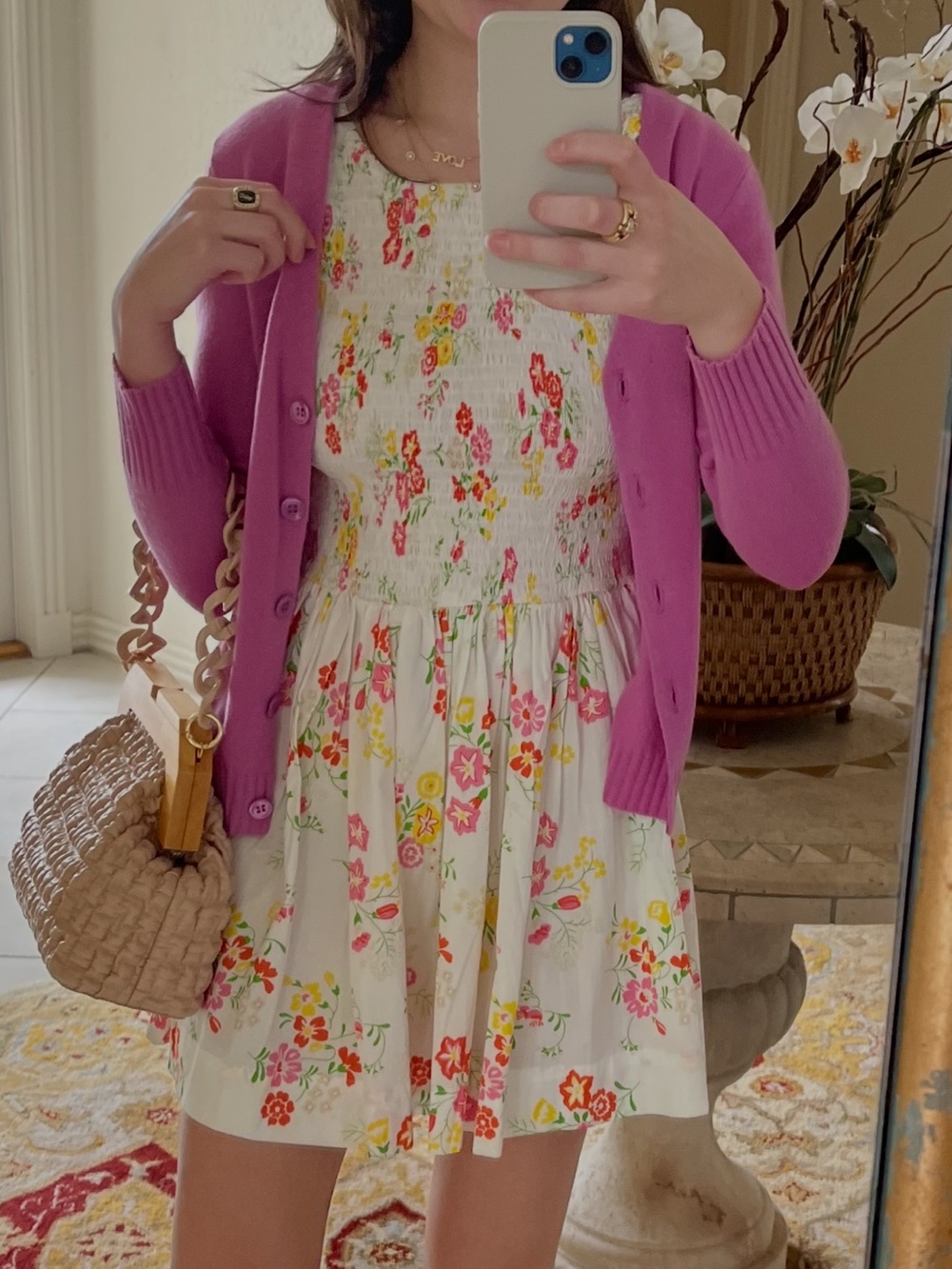 SWF White Floral Sundress with Pink & Yellow Flowers
